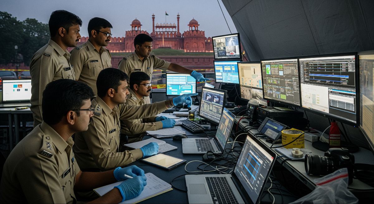 “Delhi map highlighting locations examined during the blast investigation.”